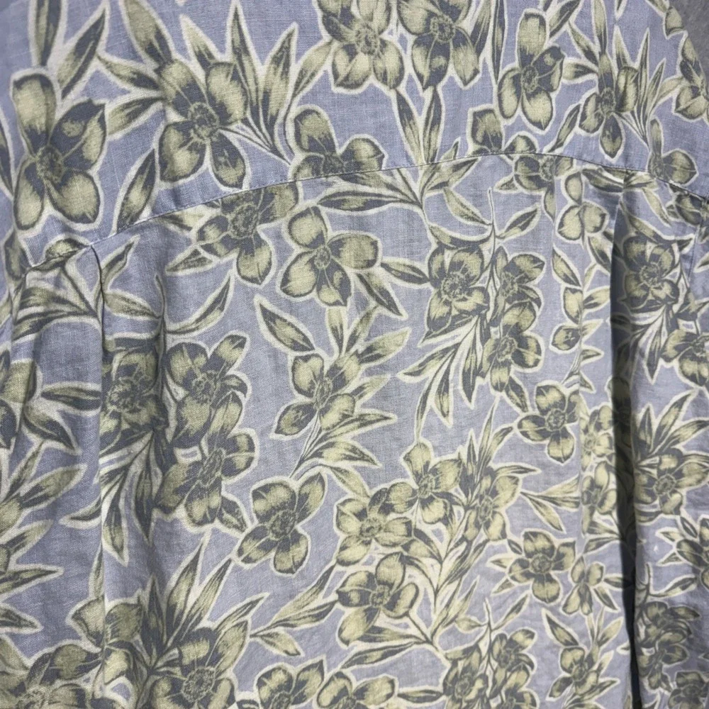Pusser's Island Style Men Large Floral Linen Short Sleeve Button Up Shirt Blue